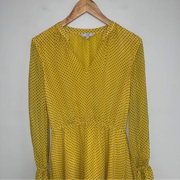 Joie Silk Dress Women's Size XS Yellow Dotted Poet Sleeves Blouson Bodice - Picture 4 of 13